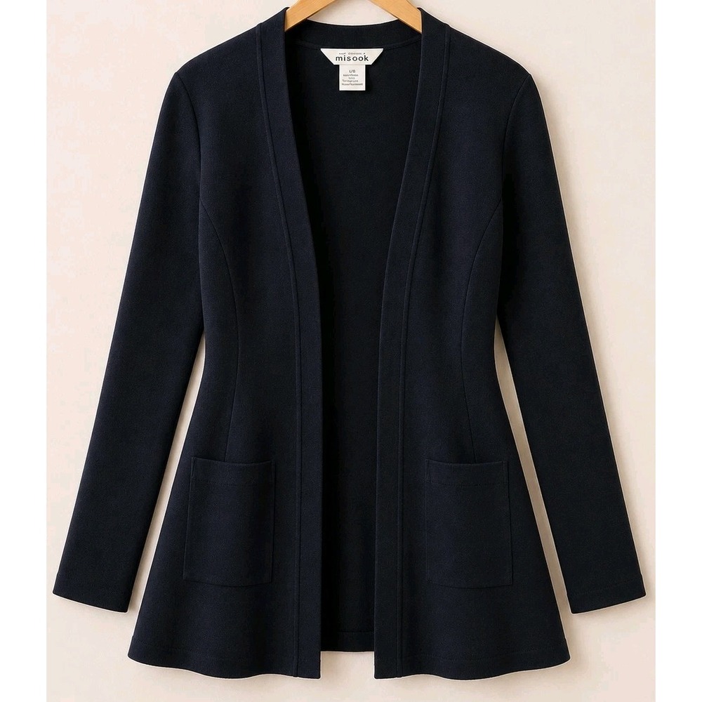 Exclusively Misook S Open Front Cardigan Black 100% Acrylic Career Knit Korea